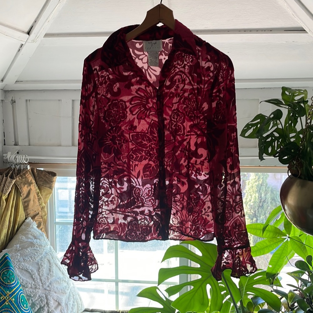 Velvet Burnout Long Sleeve Button Down
